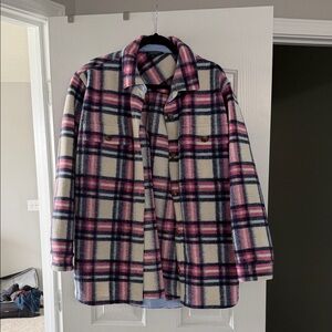 Vineyard Vines Pink and Cream Plaid Teddy Jacket